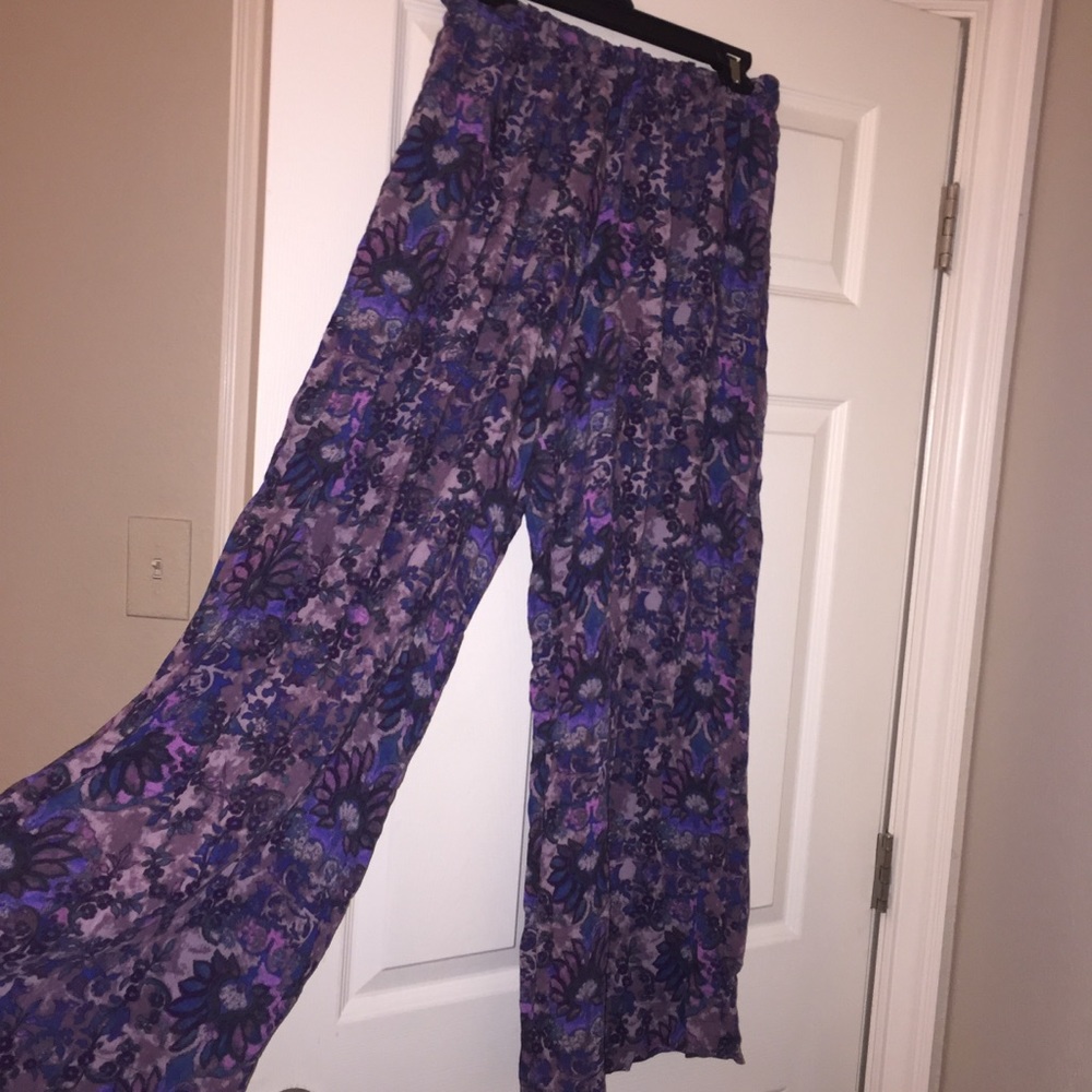 Purple Palazzo Pants with Elastic Waistband
